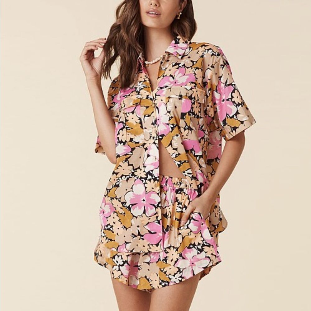 Spell & The Gypsy x Free People Aloha Short Sleeve Button Down Tee Floral Small
